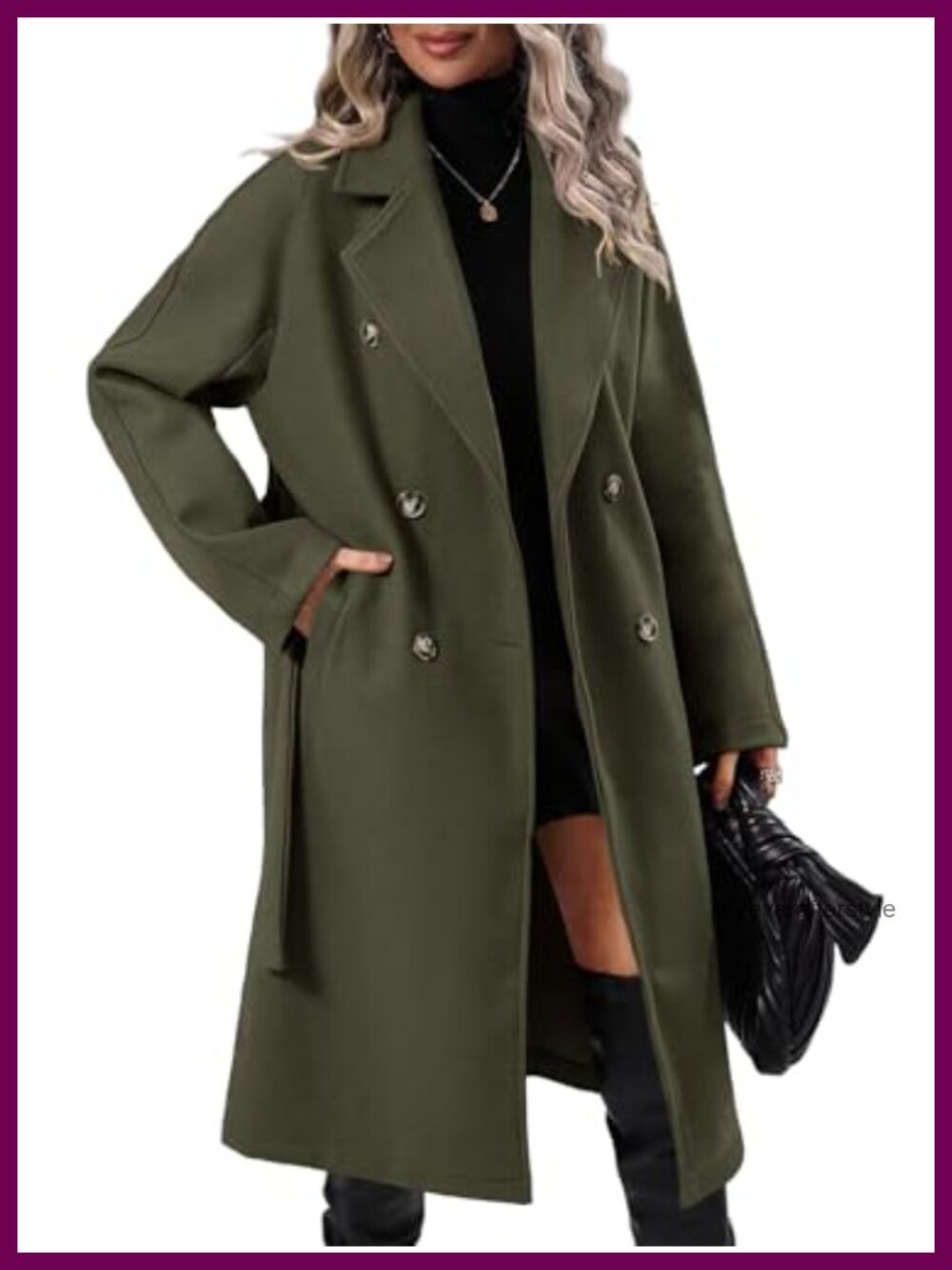 Women's Wool Blend Pea Coat Double Breasted Notched Lapel Mid Length